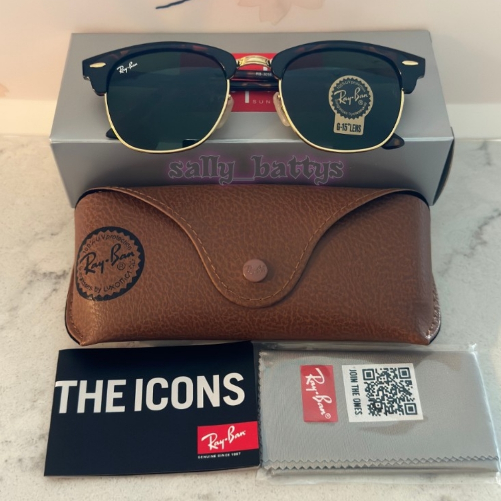 RayBan (Store Display) Clubmaster Tortoise RB3016 Green Lenses - Picture 2 of 16